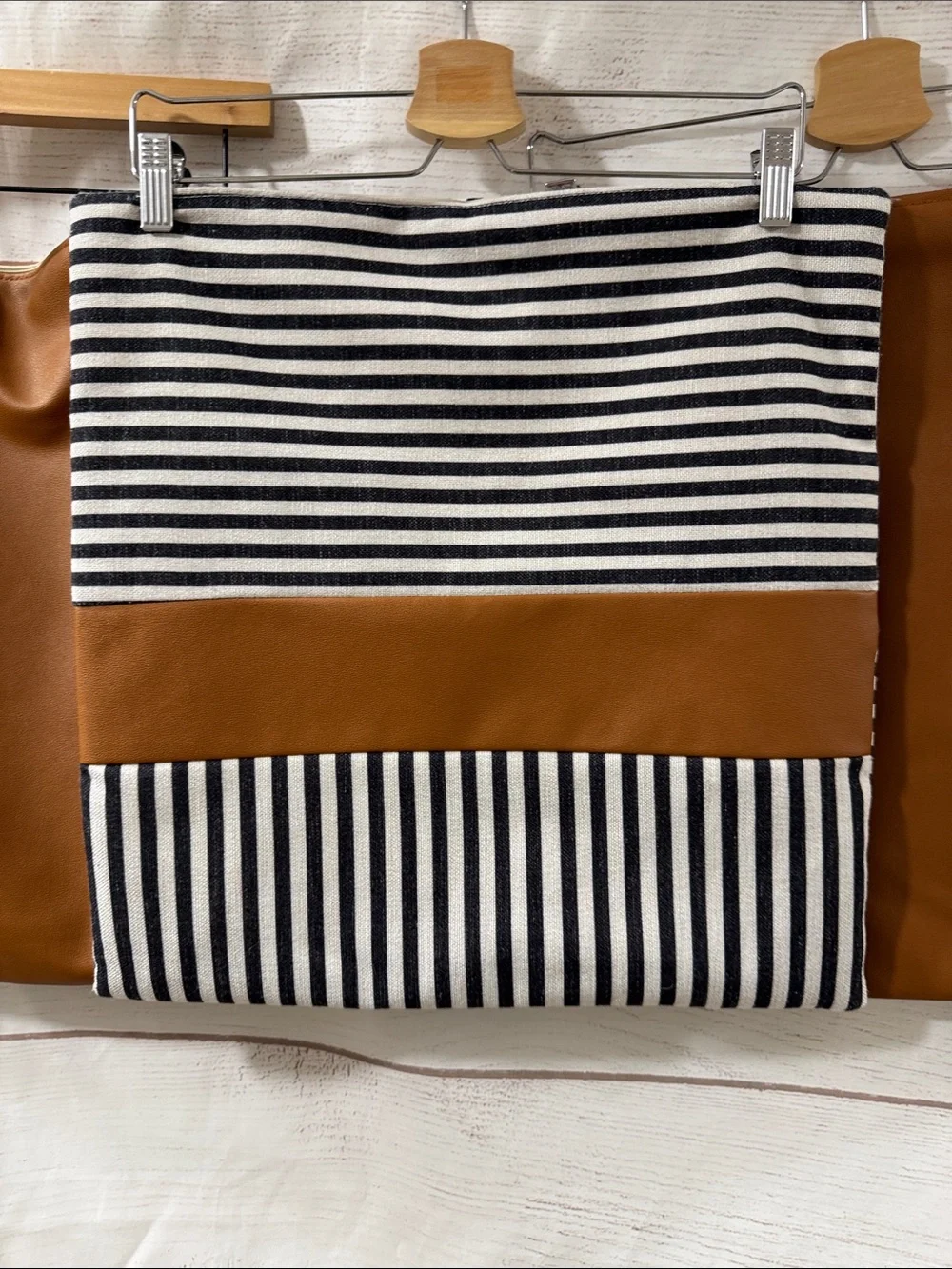 Bundle 3-Striped Black & White + Cognac Faux Leather pillowcase covers 20